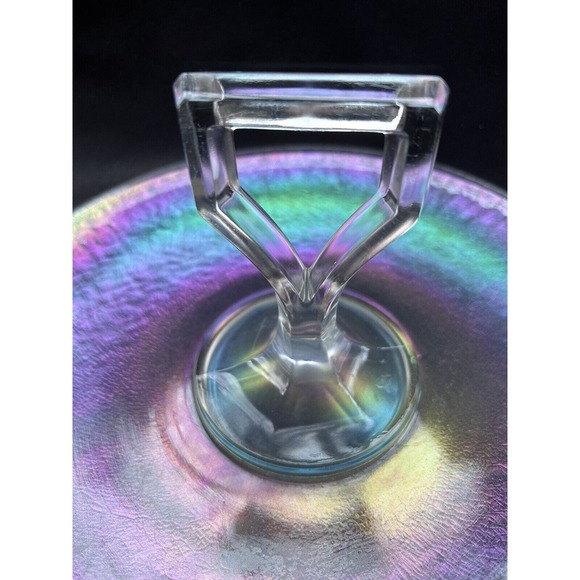 Vintage Clear Iridescent Depression Glass Center Handled Tid Bit Tray - Picture 10 of 14